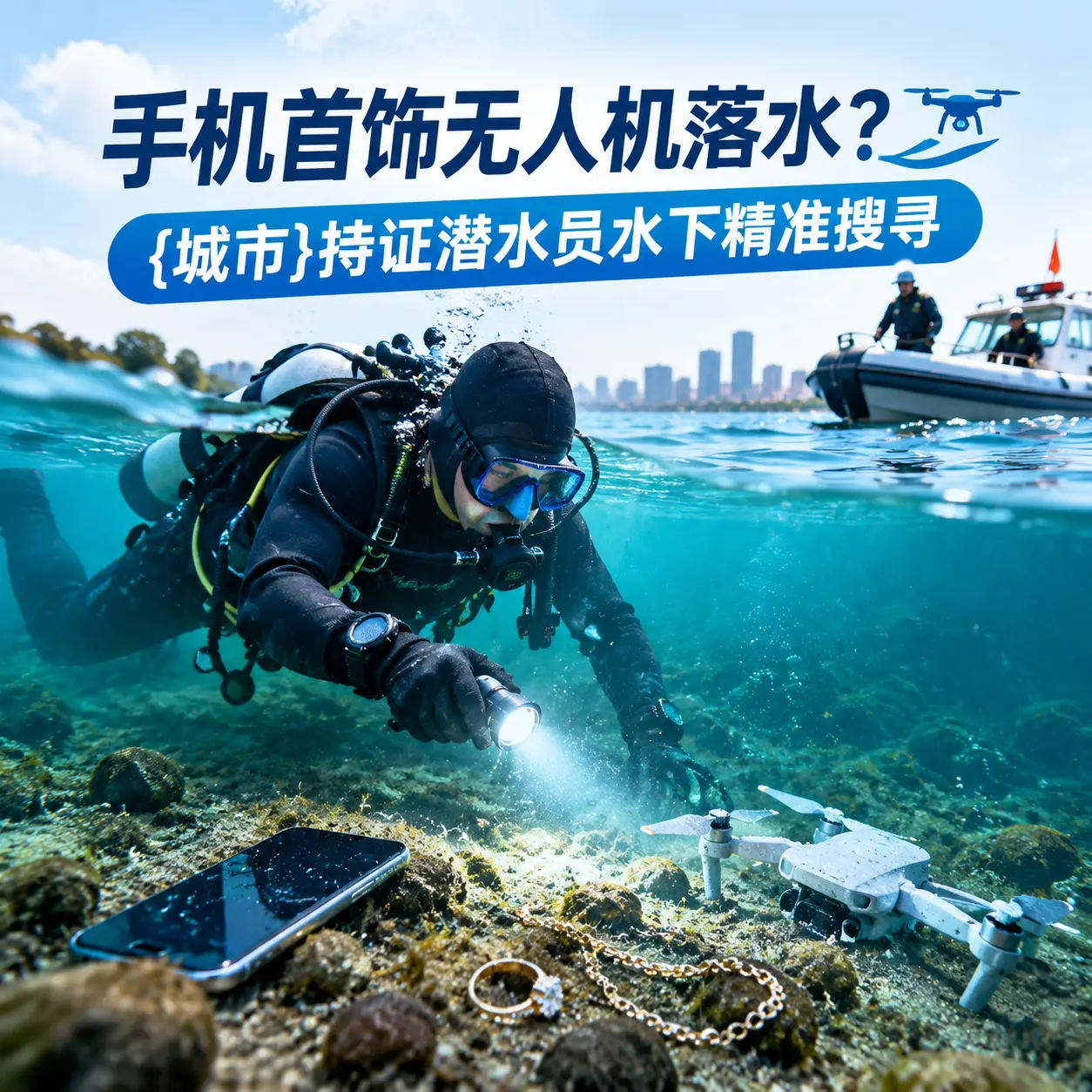手机首饰无人机落水？泽库持证潜水员水下精准搜寻