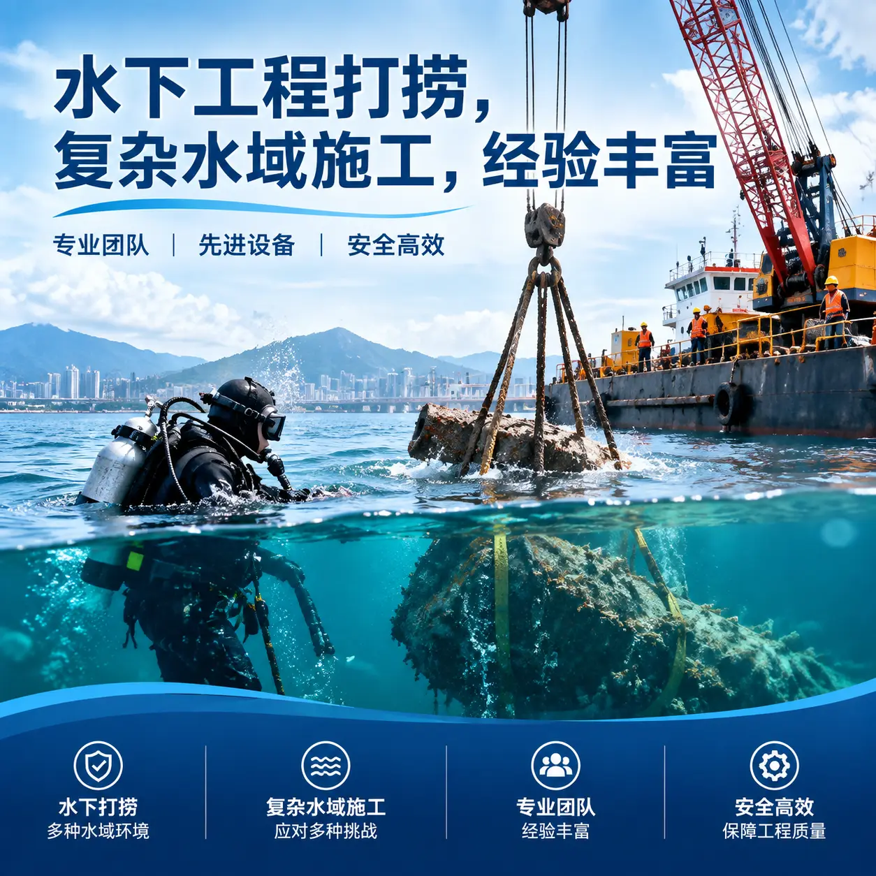 水下工程打捞，复杂水域施工，经验丰富泽库